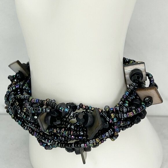 Dark Iridescent Beaded Stretch Bracelet - Picture 5 of 12